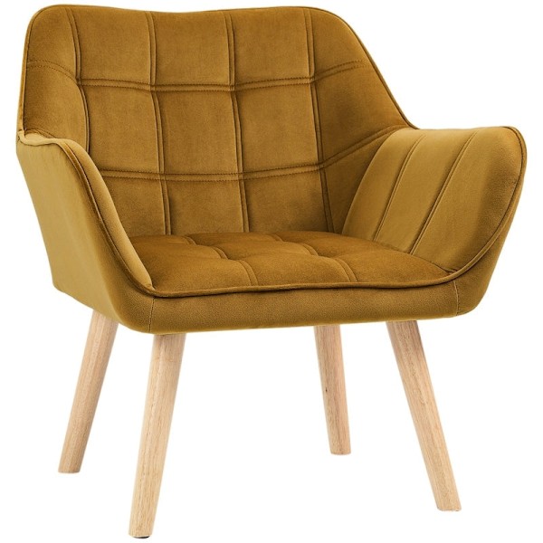 Rootz Velvet Lounge Chair - Scandi Style Accent Chair - Bekvämt vadderad - Gummiträben - Metallram - Gul - 67 cm x 61,5 cm x 71 cm