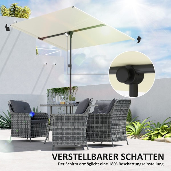 ROOTZ PARASOL - ROTATERING SUNSHADE - Justerbar haveskærm - UV -beskyttelse UPF 50+ - 150x205 cm hvid og sort
