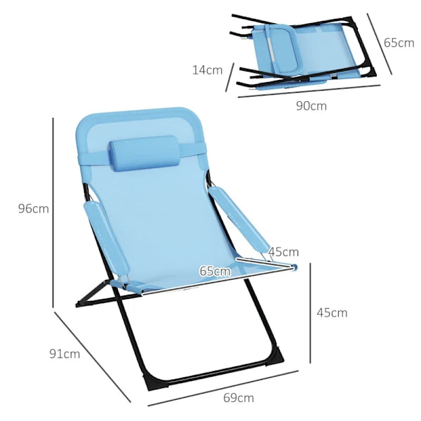 Rootz Trädgårdsstolar - Fällstol - 4 nivåer - Justerbar Andas - Metallram - Stål - Polyester - Skum - Svart-Blå - 69L x 91W x 96H cm