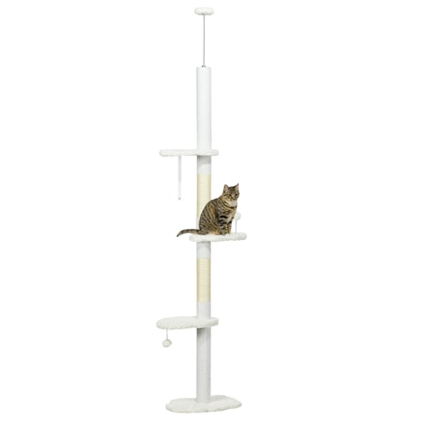 Rootz PawHut loftshøj kradsestolpe - Justerbart kattetræ - Klatretårn - Beskytter møbler - Flere platforme - 48W x 32D x 225-255H cm