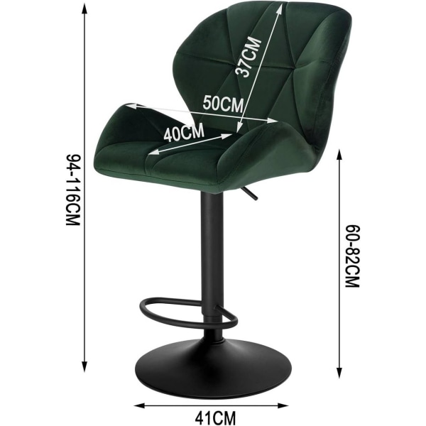 Rootz Barpall - Justerbar bänkstol - Svängbar barstol - Ergonomisk design, robust konstruktion, enkel montering - sammet och metall - 94cm-116cm x 50c