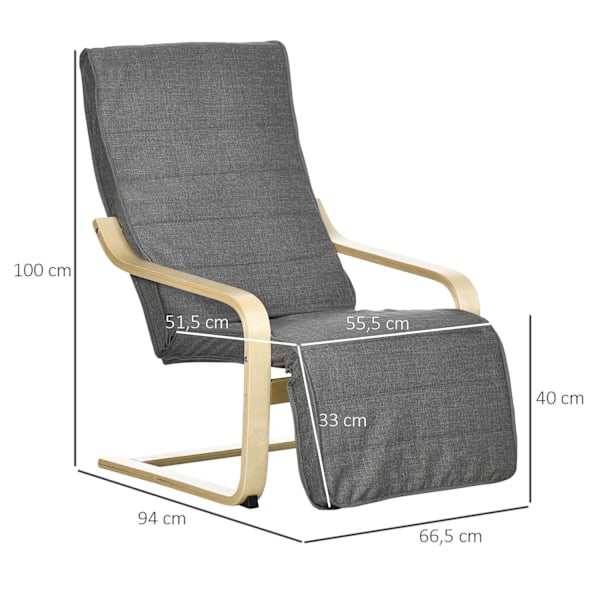 Rootz Accent Chair - Relaxation Chair - Recliner - Justerbar fotstöd - Björkved - 66,5 x 94 x 100 cm