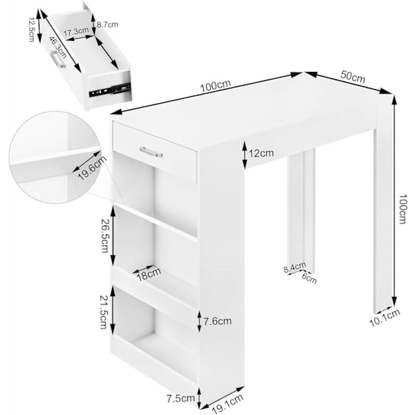 Rootz multifunktionelt barbord - Opbevaringsbord - Spisebord - Rummelig overflade - Integreret opbevaring - Robust konstruktion - 100cm x 100cm x 50cm