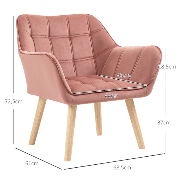 Rootz Scandinavian Style Lounge Chair - Stoppad stol - Lässtol - Gummiträben - Sammetsyta - 67cm x 61,5cm x 71cm