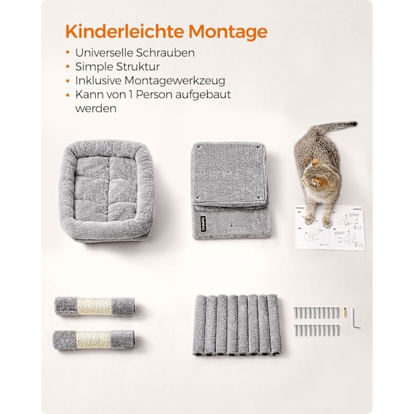 Rootz Cat kradsestolpe - Kattetræ - Kradser - Spånplade - Plys - Sisal - Forhindrer væltning - Nem montering - 49cm x 32cm x 74cm