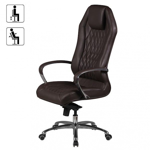 Rootz Executive Chair - Diamantdesign - Äkta läder - Armstöd i aluminium - Ergonomiska - Andas - Brun/Silver - 126-136cm x 67cm x 45cm