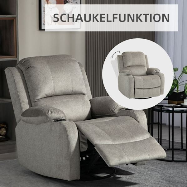 Rootz Relaxation Chair TV-nojatuoli - kallistuva istuin - Kääntyvä keinu - Nahkainen kangas - Mukinpidike - Ruskea - 87cm x 162cm x 102cm