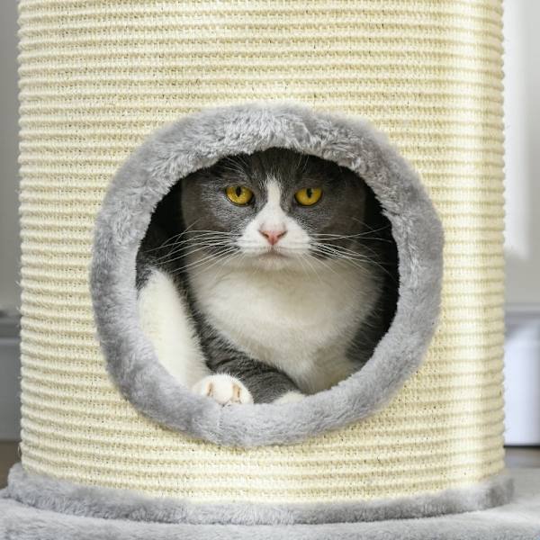 Rootz Cat Klatretræ - Kradsestolpe - Cat Tree Tower - Cat Activity Center - Plys - Sisal Reb - Underholdning - 59cm x 35cm x 100cm