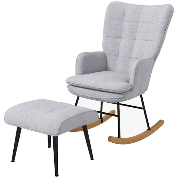 Rootz gyngestol med osmannisk - Scandi Design - Bøgetræ - Komfortabel polstring - Stilfuld - Holdbar - 64 cm x 89 cm x 90 cm - Grå