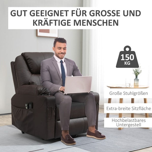 Rootz Electric Riser TV-stol - Massagefåtölj - Ståstöd - Brunt konstläder - 88cm x 99cm x 106cm