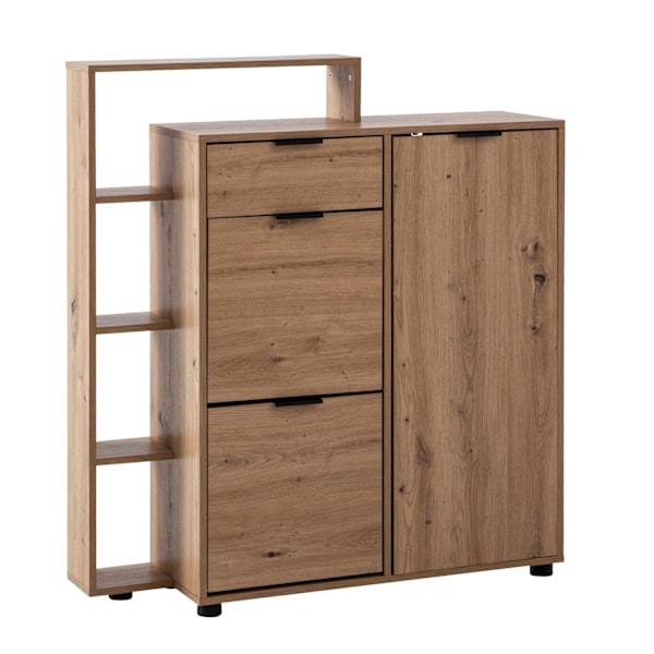 Rootz Large Shoe Cabinet - Moderne design - Skoopbevaring - 3 døre og skuffe - 5 rum - 98 cm x 110 cm x 30 cm