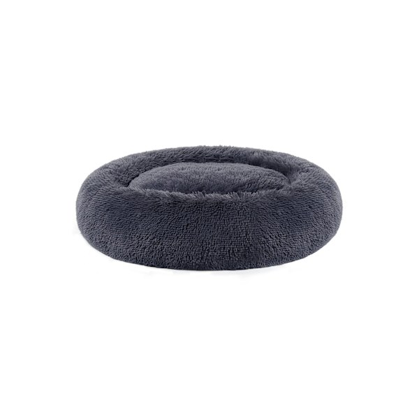 Rootz Fluffy Hundeseng - Dyreseng - Donutpude - Plysstof - PP Bomuld - 90 cm x 20 cm - Mørkegrå - 2,1 kg