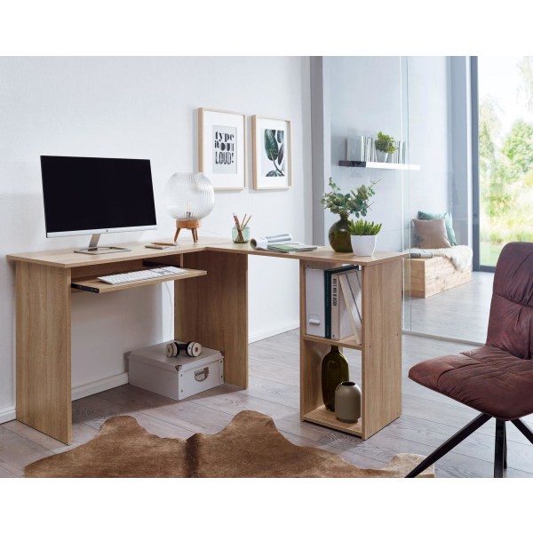 Rootz design -pöytä 140 x 75,5 x 120 cm Sonoma - Työpöytä hyllyl