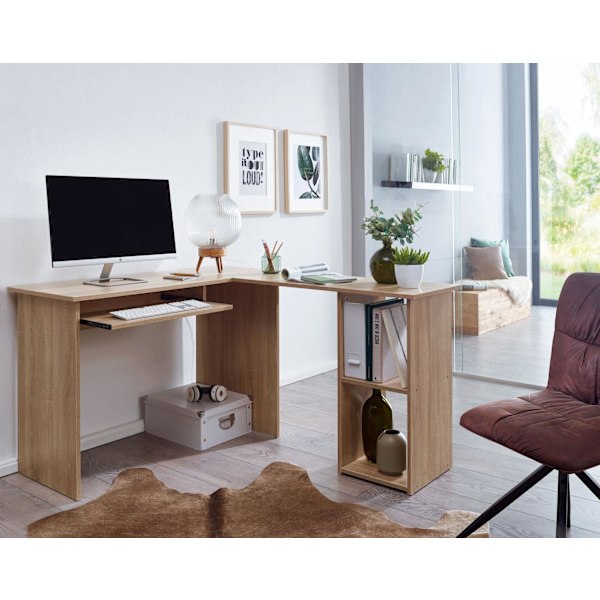 Rootz designskrivbord 140 x 75,5 x 120 cm Sonoma - Skrivbord med hylla arbetsrum hemmakontor bord kontor modernt