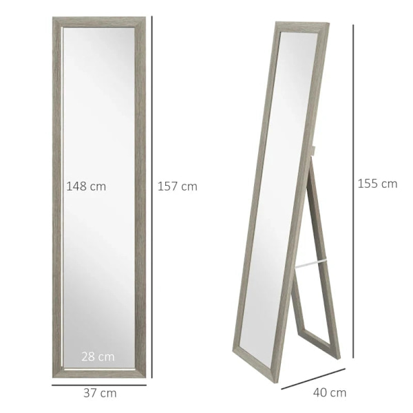 Rootz Ståspegel - Inklusive väggmontering - Golvspegel - Trälook - Väggspegel - Inramad spegel - MDF-glas - Grå - 37 cm x 40 cm x 155 cm