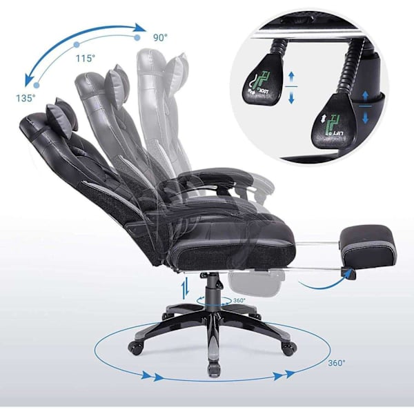 Rootz Gaming Chair - Kontorstol med fodstøtte - Sort-Grå