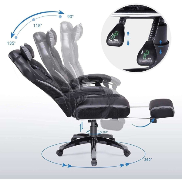 Rootz Gaming Chair - Toimistotuoli jalkatuella - musta-harmaa