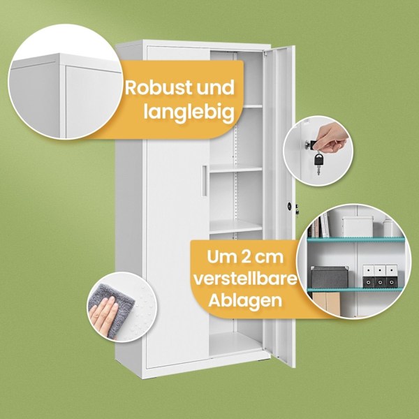 Rootz Multi -Purpose File Cabinet - Storage Cabinet - Powder -Coated Steel - Holdable - 40x80x180cm - Matt White