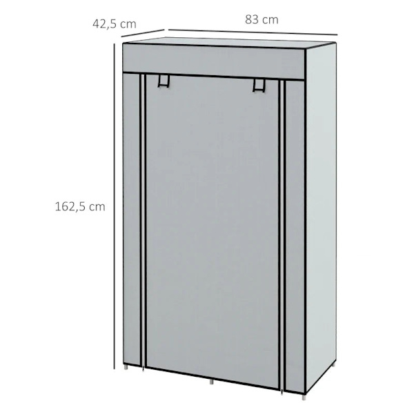 Rootz Garderobe - Stofskab - 1 Tøjstang - 2 Skuffer - Skydeskuffer - Ikke-vævet stof - Grå - 83 x 42,5 x 162,5 cm