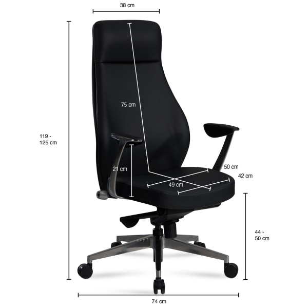 Rootz-toimistotuoli - Pöytätuoli - Kääntötuoli - Ergonominen muotoilu - Keinonahka - Mukava ja säädettävä - 119cm-125cm x 74cm x 74cm