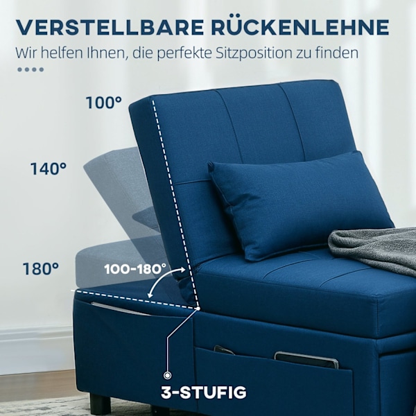 Rootz 3 -i -1 vikbar stolbädd - Recliner - Chaise Longue - Justerbart ryggstöd - 65,5L x 104W x 81H cm - Bärbar med hjul och sidficka