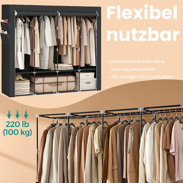 Rootz Fabric Cabinet Garderob - Lagringsarrangör - Klädförvaring - Space -Saving Design - 45 x 170 x 167 cm