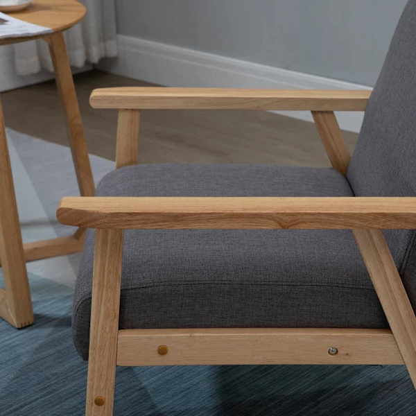 Rootz Fåtölj i Scandi Design - Accent Stol - Massivt trä - Linnelook - Grå + Natur - 64 cm x 70 cm x 72 cm