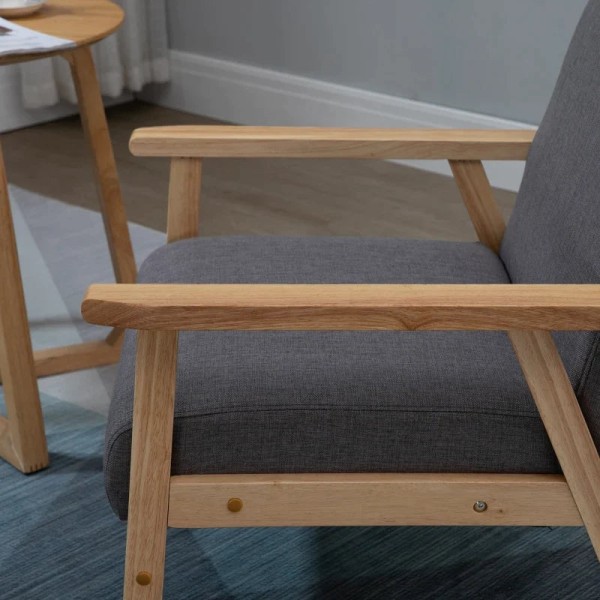 Rootz Lænestol i Scandi Design - Accent Stol - Massivt træ - Linnedlook - Grå + Natur - 64 cm x 70 cm x 72 cm