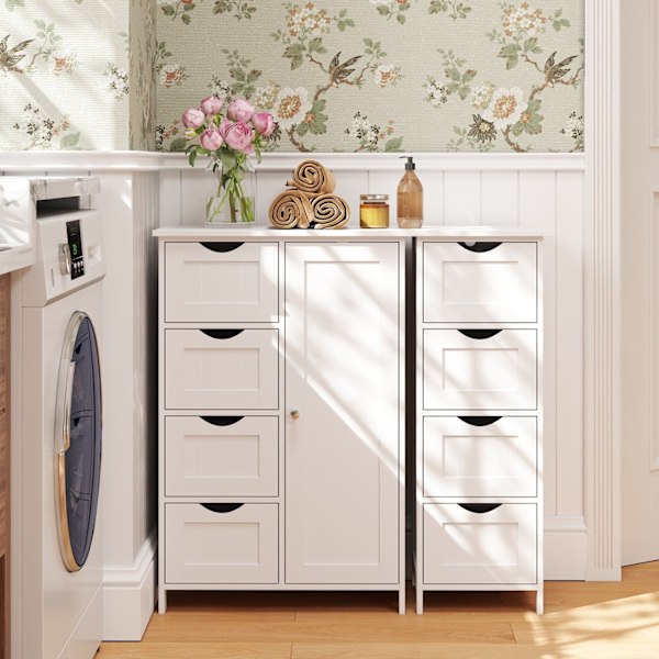 Rootz Side Cabinet 4 Skuffe Unit - Badeværelsesopbevaring - Arrangør - Funktionel design - 30 cm x 82 cm x 30 cm