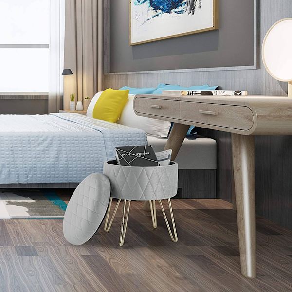 Rootz Velvet Makeup Pall - Förvaring Ottoman - Vadderad sminkstol - Enkel montering - 31,5 cm x 31,5 cm x 36 cm