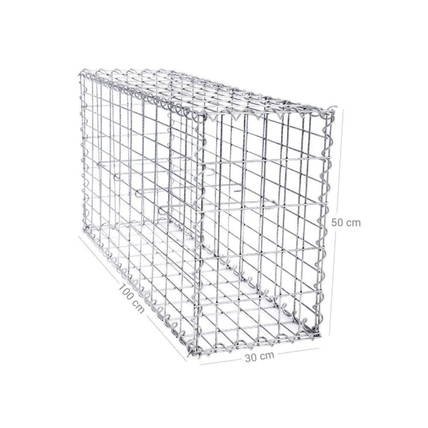 Rootz Stone Gabion - Rektangulär Gabion - Gabion Wall - Gabion Basket - Gabion Stödmur - Gabion Struktur - Dekorativ Gabion - Silver - 100 x 50 x 30 c