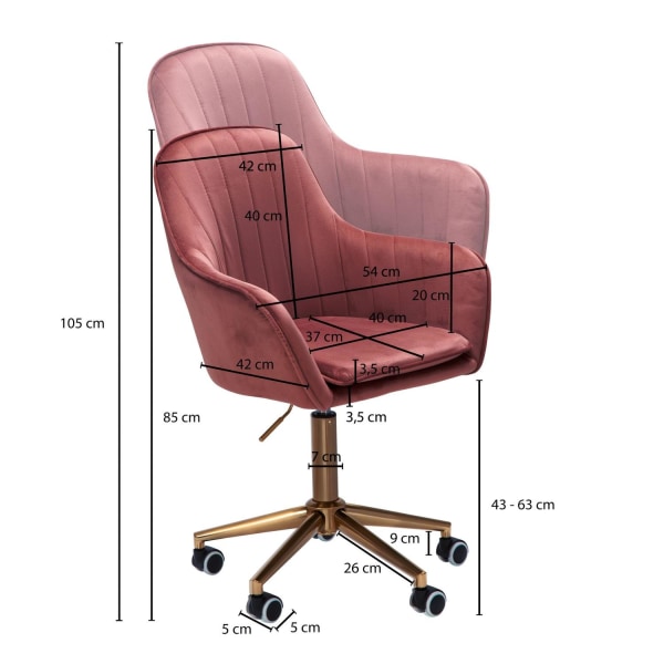 Rootz skrivebordsfløjl pink - Design drejestol med ryglæn - Arbe