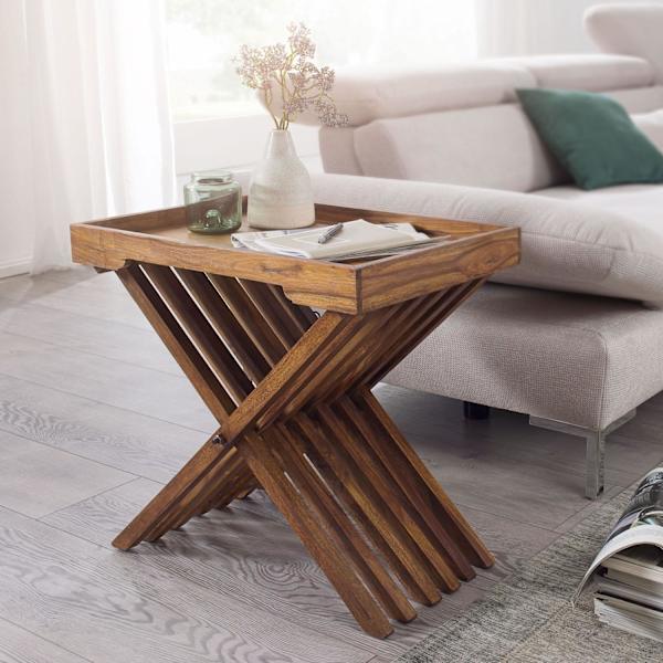 Rootz bord Massivt træ sheesham design foldebord serveringsbakke og bordramme sammenfoldelig landlig stil