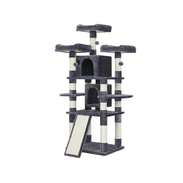 Rootz Cat Trees House - Dubbelgolv - Ändra riktning - skrapstolpe - 3 visningsplattformar - Platssparande katt - Carb Certified Chipboard Plysch-sisal