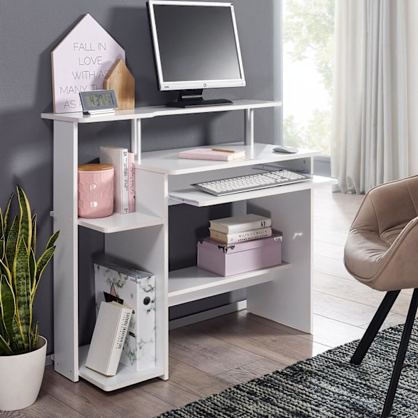Rootz Modernt datorbord med PC-hylla - Hemmakontor - Tidlös design - Utdragbar tangentbord - Vit - 94 cm x 90,5 cm x 48,5 cm - Generös bänkskiva - Int