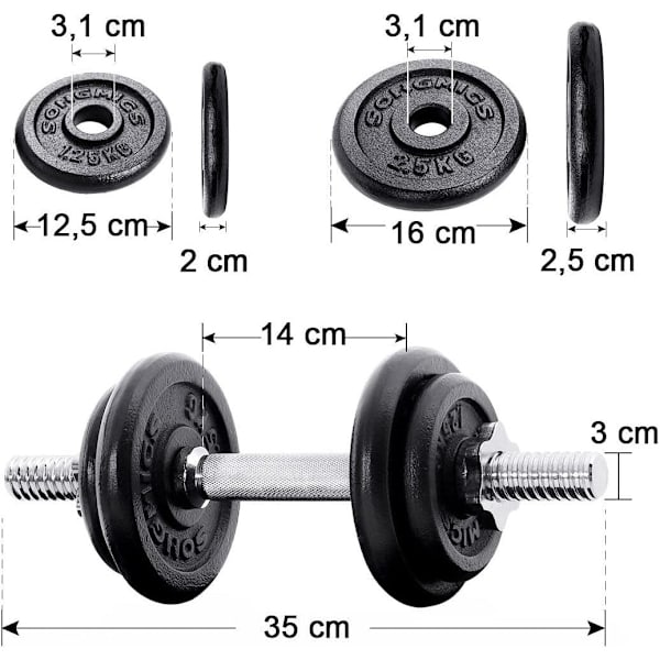 Rootz Håndvægte Sæt - Anti-Slip - takket - Sæt med 2 - 30 kg - Jern - Sort - Sølv