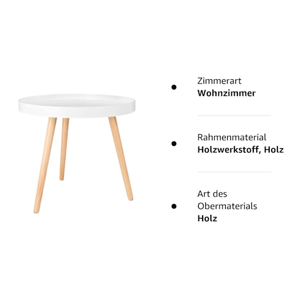 Rootz sidebord - kaffestativ - sengebord - dagligstue accent - lounge stativ - endebord - hvid - 50 x 44 cm (ø x H)