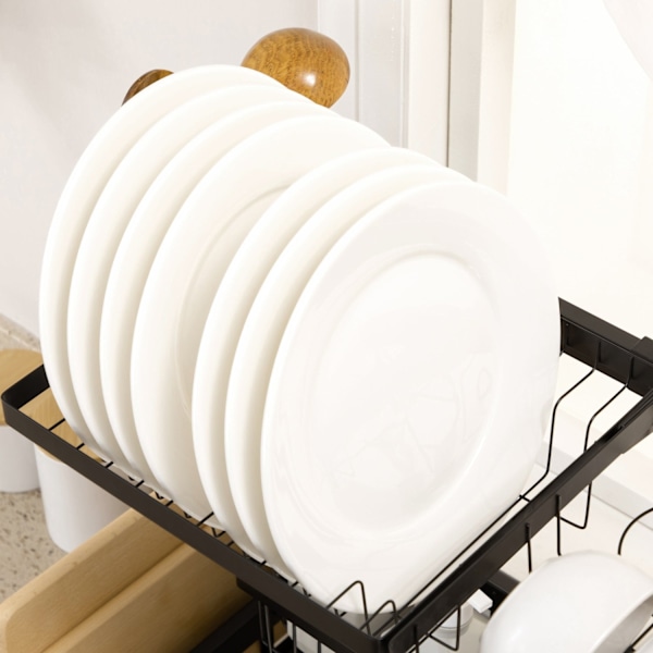Rootz 2 Level Black Dish Drainer - Tørstativ - Dish Organizer - Modular Design - 93 cm x 30 cm x 52,5 cm stål