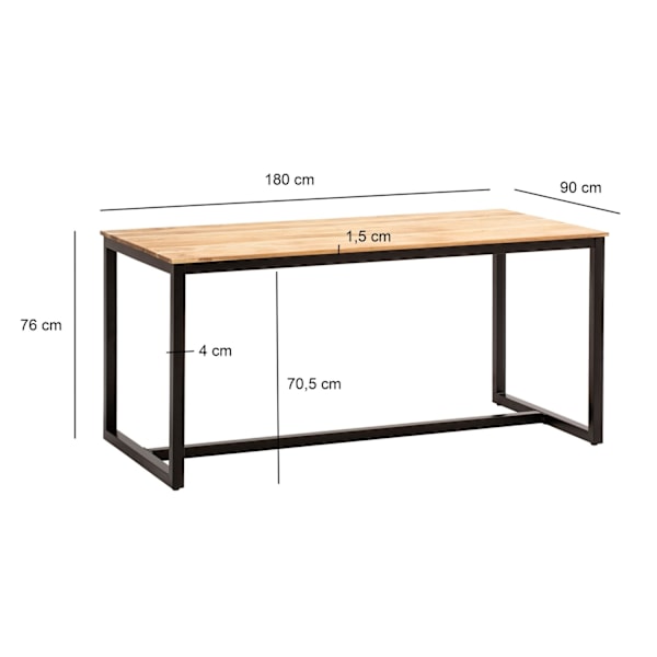 Rootz Modern Loft Dining Table - Rectangular Table - träkorn - Handgjord unik design - 180 cm x 90 cm x 76 cm