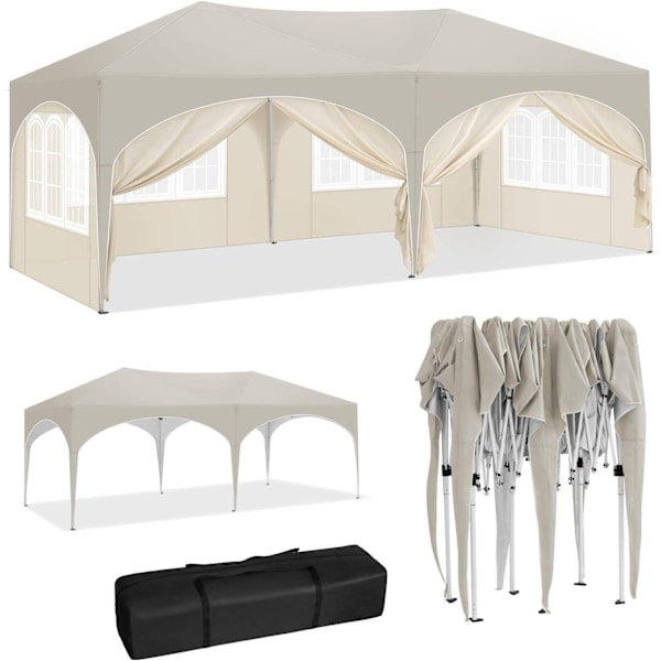 Rootz Havepavillon 3x6m - Udendørs baldakin - Pop-up telt - UV-beskyttelse - Vandafvisende - 250-254-258cm - Komplet tilbehør