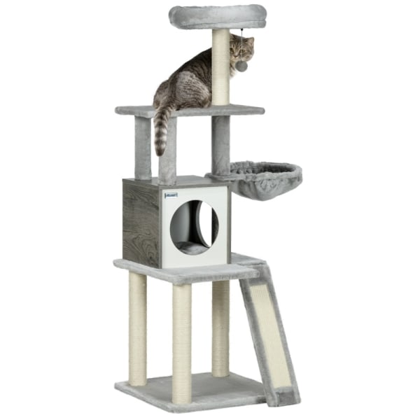 Rootz PawHut Kattekradsestolpe med hule - Kattetræ - Kattetårn i flere niveauer - Sisalreb - 48,5 cm x 48,5 cm x 141,5 cm