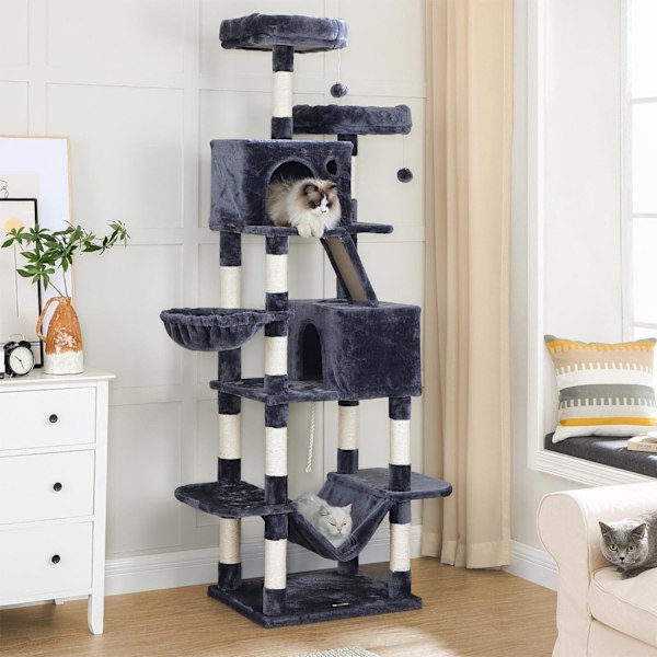 Rootz Cat Scratching Post Tree - Kattmöbler - Högt Scratching Tower - Lekplats i flera plan - Sisalstolpar - 60cm x 50cm x 206cm