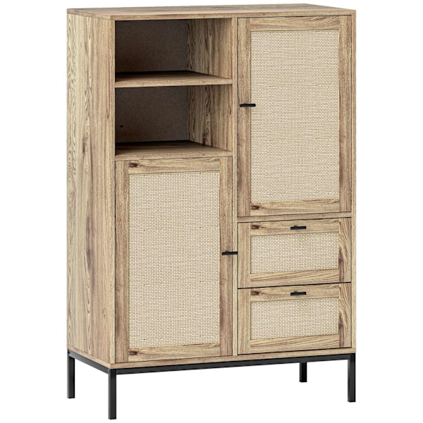 Rootz -säilytyskaappi - joustavat rintakehät - laatikot - säädettävät hyllyt - rottinki -ovet - helppo puhdistus - 80w x 40d x 120h cm