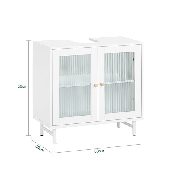Rootz Badrumsdiskbänk Underskåp - Sminkförvaring - Under diskbänken - Elegant design i vitt och glas - Rymlig förvaring - Perfekt passform för alla in