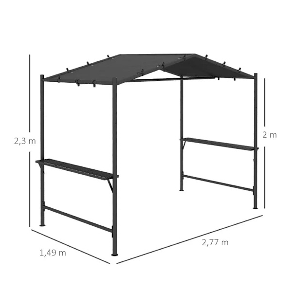 Rootz Grill Teltta - BBQ-paviljonki - Grillikatto - Säänkestävä - Maapiikit - Sivutaskut - Teräs-polyesteri - Tummanharmaa - 277 X 149 X 230 cm