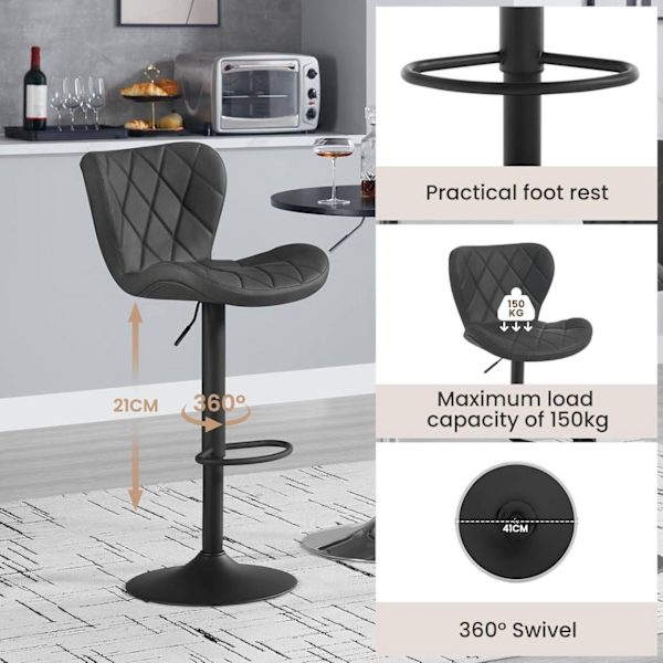 Rootz Barpall - Snurrstol - Bänkstol - Högkvalitativt konstläder - Justerbar höjd - 47 cm x (89-109,5 cm) x 54 cm