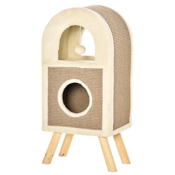 Rootz Skrapstolpe - Cat Cave - Cat Scratching Stolpe - Cat Climbing Tree - Kattsäng - Kaffe - 40 x 34 x 91 cm