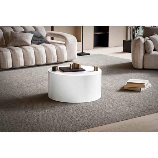 Rootz Elegant Soffbord - Runt bord - Högblank finish - Vit - Fjärrkontroll Hylla - Användning i flera rum - Golvskydd - 60cm x 60cm x 30cm