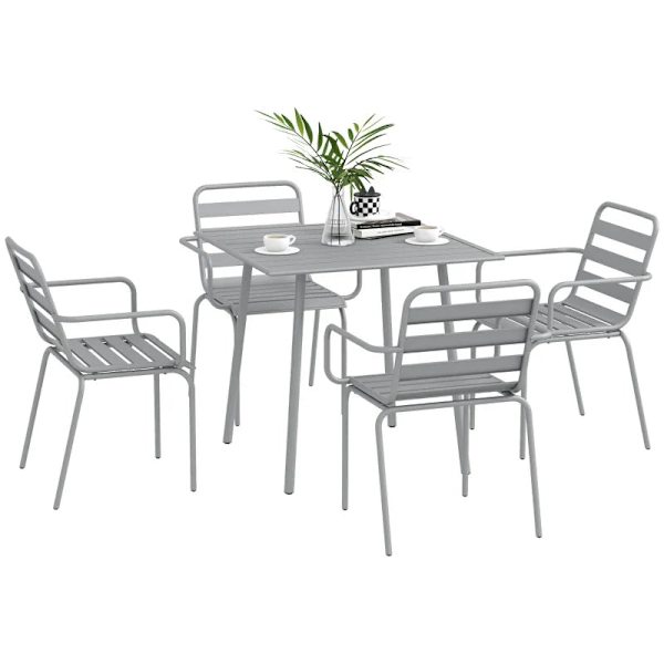 Rootz Trädgårdsmöbler Set - 5-delat - Utemöbler - Väderbeständig - Modern Design - Matbord+matstolar - Stål - Ljusgrå - 80 x 80 x 74 cm