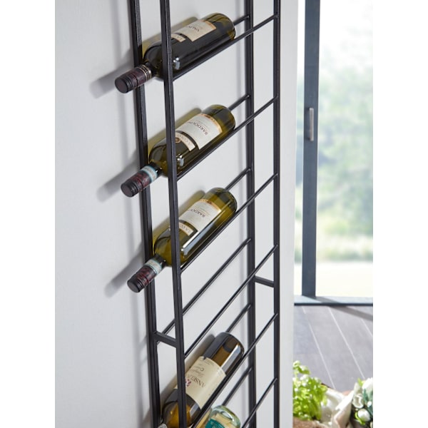 Rootz stativ væg metal sort 36x150x8 cm stor til 8 flasker - Design væghylde til køkkenet - Flaskestativ Hængende Smal Vægmonteret